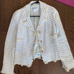 Chanel Light Blue Tweed Jacket Blazer 2004 Size 34